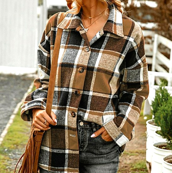 Tops - Brown & Black Plaid Button Down Flannel